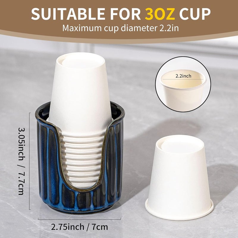 TANEW Ceramic Bathroom Cup Dispenser with Stylish Vertical Stripes - Dixies Cup Dispenser & Mouthwash Cup Holder Holds 3oz Paper Cups for Rinsing Cups on Bathroom Vanity Countertop Reactive Glaze Blue - Image 2